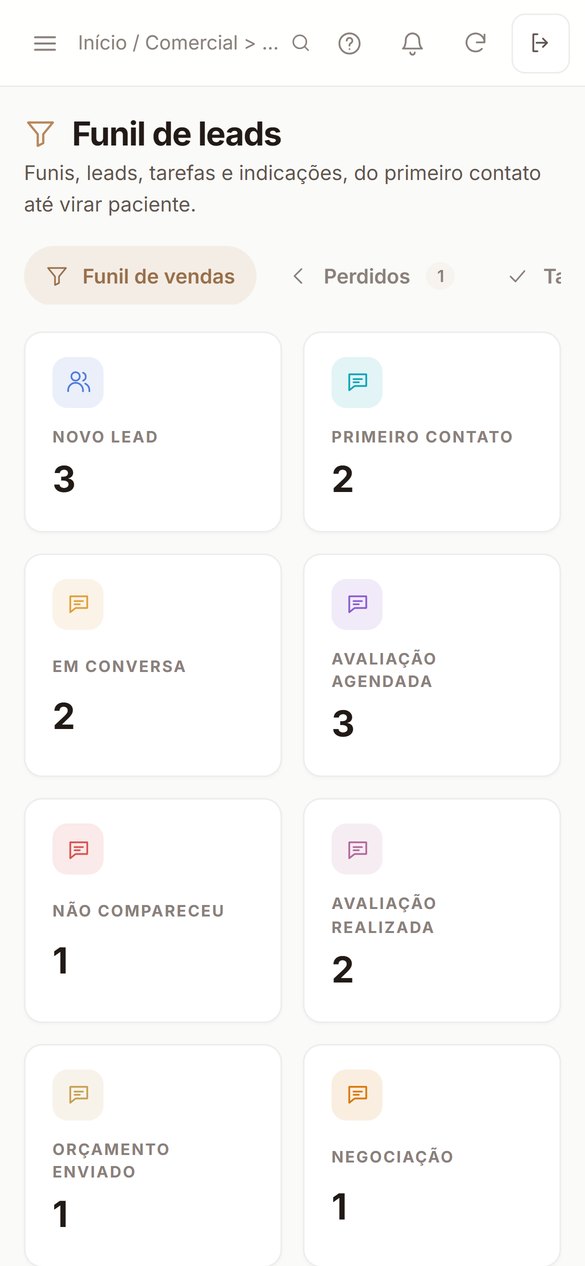 impulso clin no celular, tela do funil de leads